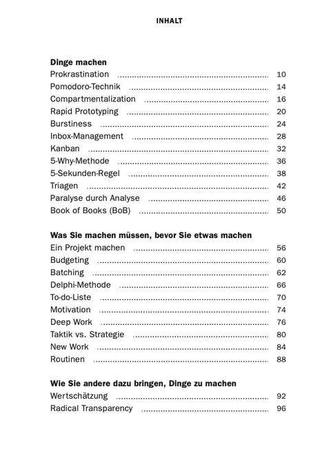 Inhaltsverzeichnis des Buches MACHEN von Roman Tschäppeler und Mikael Krogerus