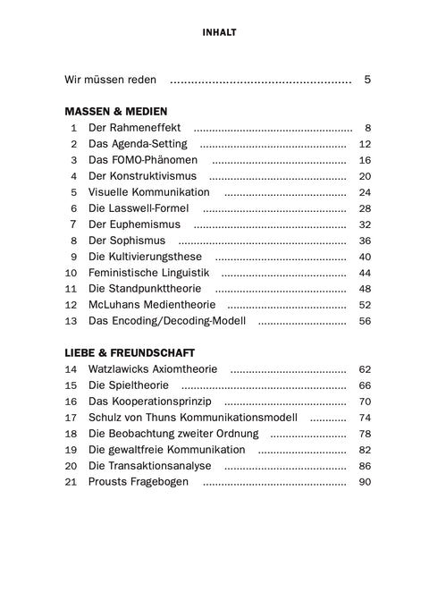 Inhaltsverzeichnis des Buches REDEN von Roman Tschäppeler und Mikael Krogerus