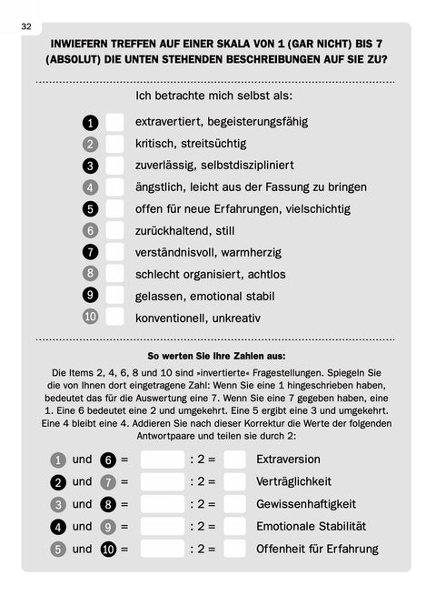 Inhaltsseite des Buches ERKENNEN von Roman Tschäppeler und Mikael Krogerus (Core Self Evaluation, Test)