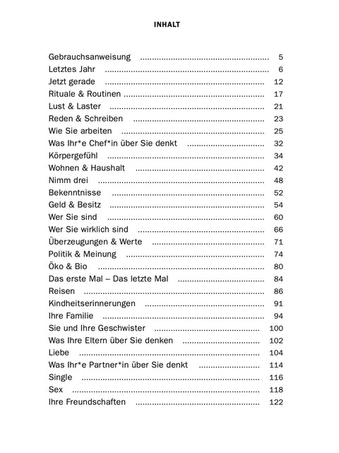 Inhaltsverzeichnis des Buches FRAGEN von Roman Tschäppeler und Mikael Krogerus